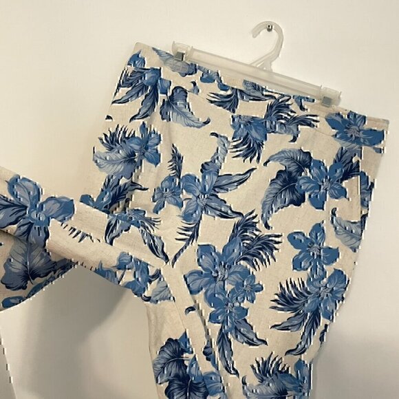DRAPER'S DAMON'S Look Of Linen Print Crop Pants Cream Beige Blue Tropical Floral - Picture 5 of 11